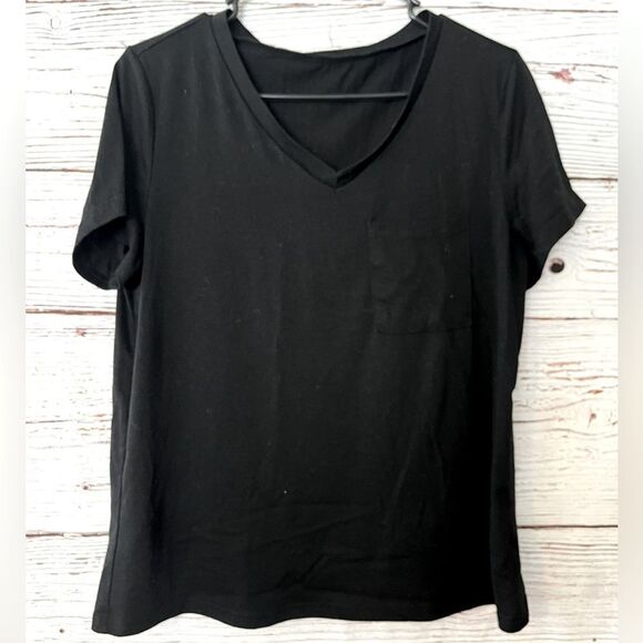 Black V-Neck Women's Short Sleeve Top - Picture 1 of 4
